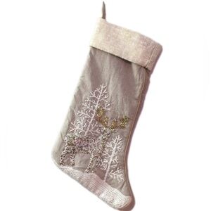 Elegant Beige Christmas Stocking with Reindeer Design